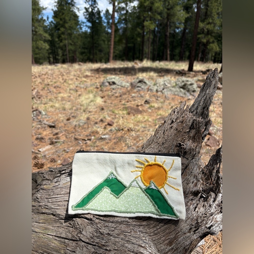 Hand crafted mountain theme  Embroidered pouch
Are the mountains calling you ?